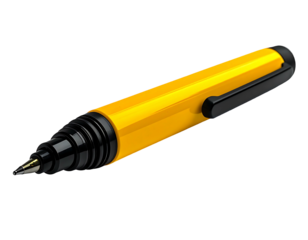 Sleek yellow writing instrument with black grip and clip, isolated