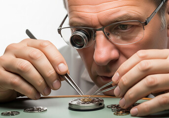 Watchmaker Repairing Mechanical Timepiece with Precision Tools