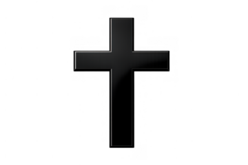 Black shiny cross symbol representing christianity, faith, religion, and spirituality on transparent background