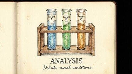 Three Labeled Test Tubes in Wooden Rack for Analysis