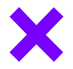 Blue cross X mark geometric shape minimal flat icon graphic element on white background 