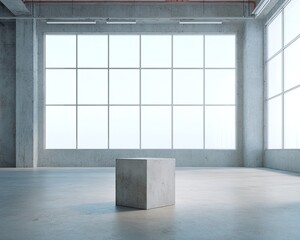 Empty Concrete Room With Display Cube