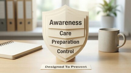 Wooden Shield Promoting Awareness, Care, Preparation, and Control