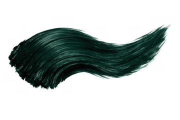 Dark green cosmetic brushstroke creating an abstract wave texture, isolated for beauty and art concepts on transparent background