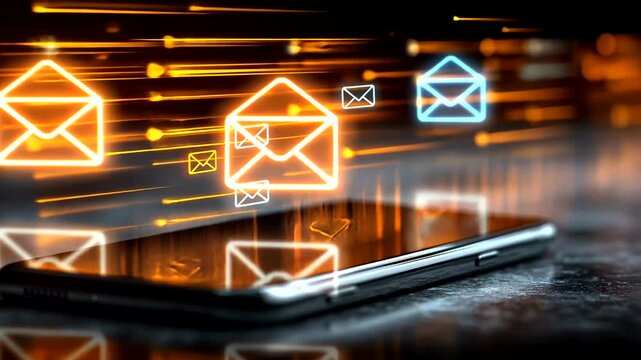 Dynamic Smartphone Display with Email Notifications and Digital Communication Icons