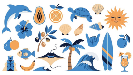 Vibrant Tropical Summer Vector Collection: Seashells, Sun, and Ocean Fun © Ega
