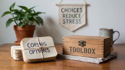 Wooden Toolbox Filled with Coping Options for Stress Relief