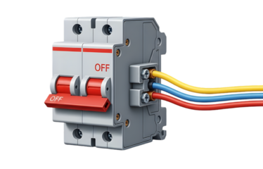 Electrical circuit breaker switches off isolated transparent background