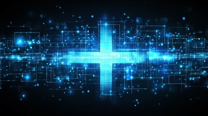 Abstract Healthcare Concept with Digital Plus Sign for Innovative Medical Research Background