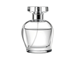 Elegant, clear perfume bottle with silver atomizer and cap