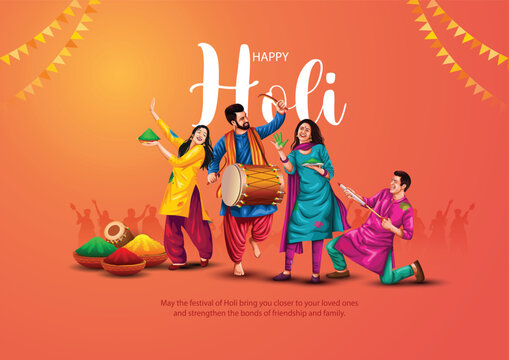 Happy Holi festival of India background. group of people celebrating Holi. abstract vector illustration banner design