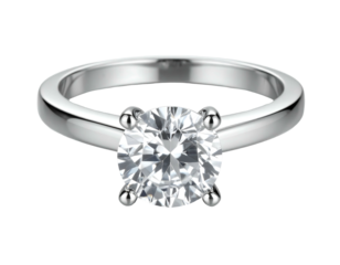 Gleaming solitaire diamond engagement ring on a simple metal band
