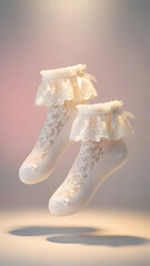 White Baby Shoes Hanging in Air.