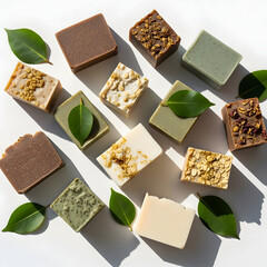 Assorted Natural Soap Bars with Leaves.