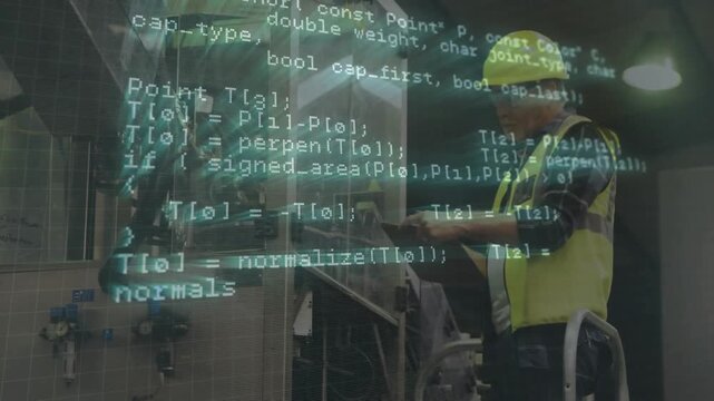Senior technician turning plant valve, activating scrolling code monitoring gauges ensuring uptime