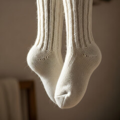 Pair of White Socks Hanging Downwards.