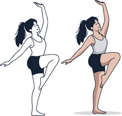 A girl Dancing Vector With colors and Also without Colors 