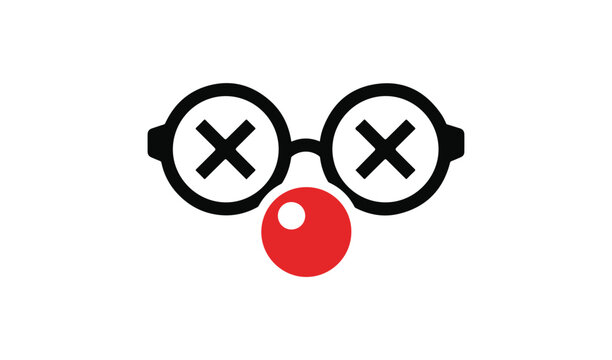 Clown face icon with glasses showing x eyes and red nose vector