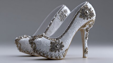 A pair of golden wedding rings rests elegantly beside stylish pink high heels, capturing the bridal glamour and fashion of a sophisticated wedding footwear and accessories