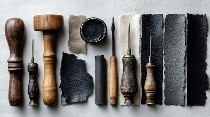 Letterpress Printing Tools and Ink on Gray Background