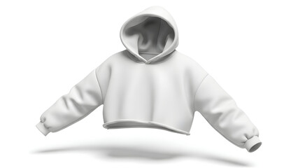 White Cropped Hoodie Sweatshirt Mockup Front View.