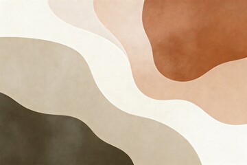 Abstract modern wall art illustration featuring organic flowing shapes, soft gradients, and subtle texture. Minimalist composition with balanced negative space and neutral earthy colors, interior 