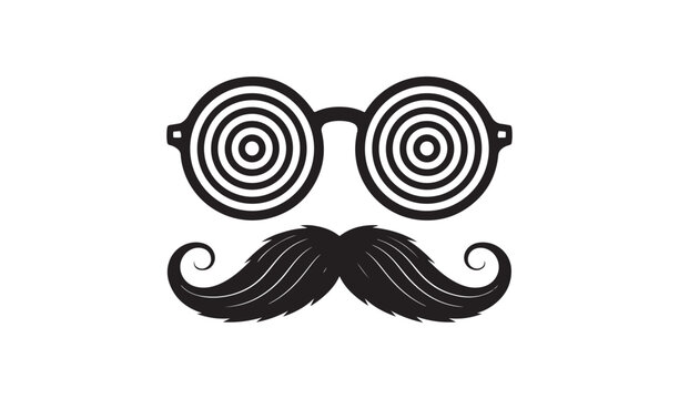 Detailed Mustache and Hypno Spiral Glasses Costume Accessory Prank Vector Illustration