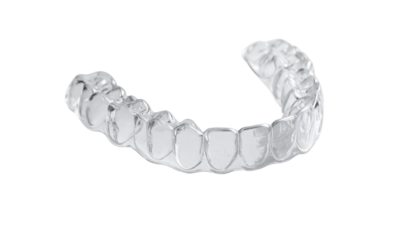 Transparent aligner orthodontic device on gray isolated on solid white background 4
