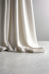 White Curtain Fabric Sample On Marble Floor