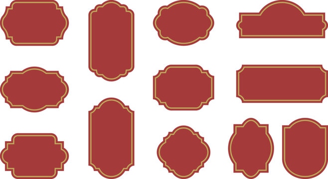 Vintage red labels with gold ornate frame and blank space. Classic design for premium product, food and beverage packaging and branding. Vector illustration collection