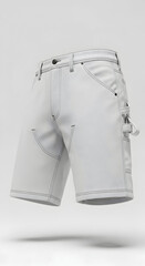 White Denim Shorts on White Background.