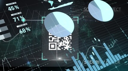 Animation of hud interface with qr code, graphs, and moving lines - Powered by Adobe