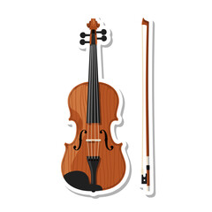 Fototapeta premium Classic Wooden Violin and Bow Musical Instrument Sticker.