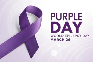 Purple Day awareness ribbon graphic design symbolizes world epilepsy day observed annually on March twenty sixth to promote understanding and support for those affected by seizures