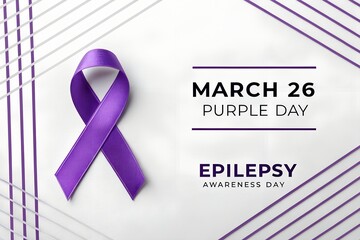 Purple ribbon symbolizing epilepsy awareness displayed prominently next to text announcing march twenty sixth as purple day for the crucial neurological condition observance