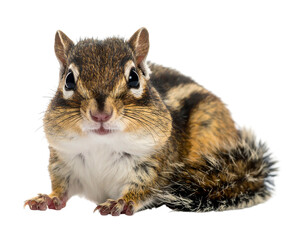 Obraz premium Close-up of a small, furry rodent with stripes on its back and face