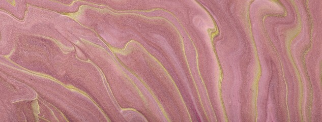 Abstract fluid art background in dark pink golden tones with marble texture and acrylic pour painting style, macro