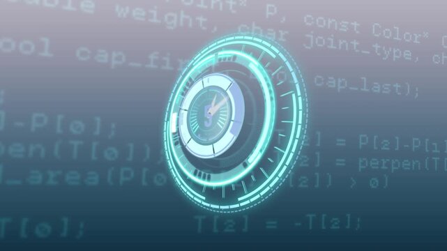 Animation of scope scanning over data processing and lorry at blue shapes on black background