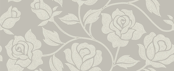 Abstract rose flower seamless pattern with dotted style. © andin