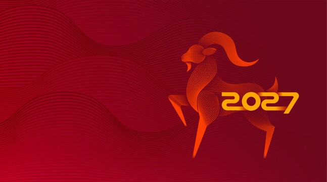 Chinese New Year , Lunar new year, 2027 banner design featuring a stylized goat illustration and elegant decorative elements. Modern festive background suitable for holiday celebrations