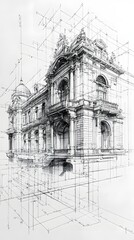 Obraz premium Futuristic city skyline abstract blueprint illustration image