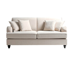 Fototapeta premium A plush, light-colored sofa with two accent pillows and dark legs