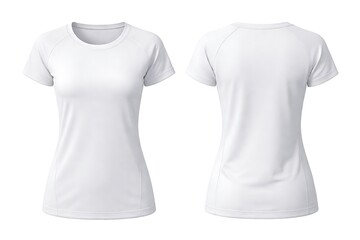 Women's white athletic t-shirt mockup, front and back view, Isolated on white background.