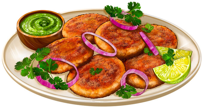 Shami Kebab Plate Illustration