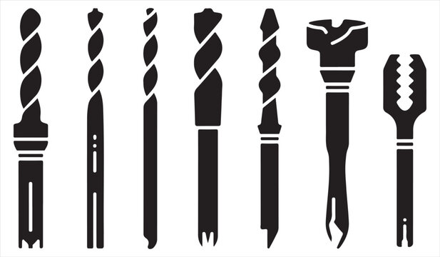 Industrial drill and boring tool silhouette collection