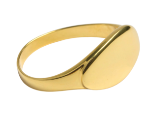 Sleek, polished gold signet ring with smooth, oval-shaped face
