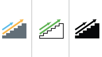 A graphic illustration of staircase steps with arrows pointing upwards in different colors
