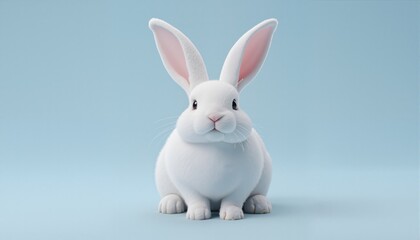 Obraz premium White rabbit ear on pastel blue background. Easter day. 3d rendering 