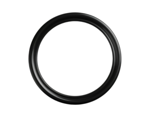 A simple, glossy black ring with a circular void against a black background
