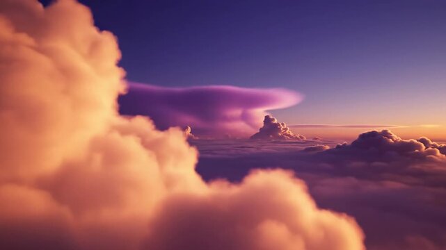 Dramatic cloudscape with sunlight and color gradient at sunset or sunrise